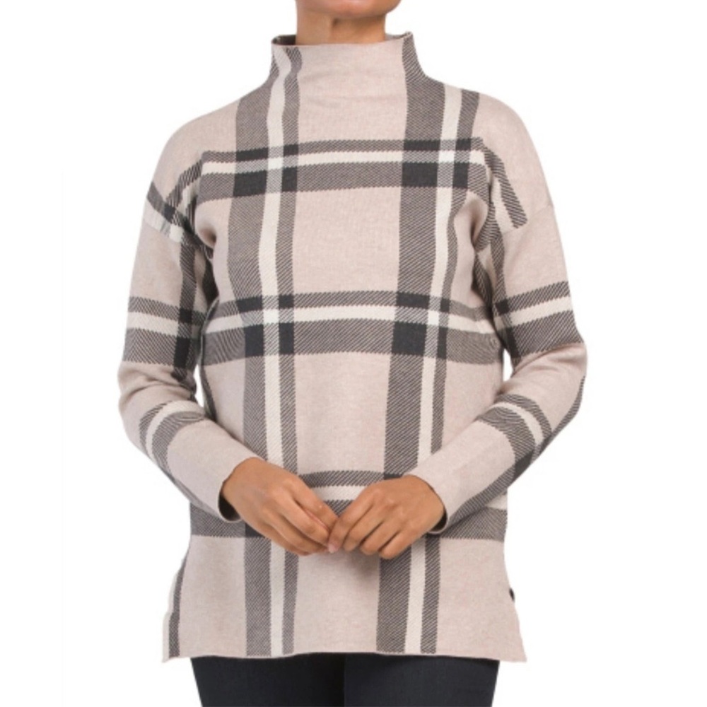 Max Studio Woman Tartan Plaid Mock Neck Sweater